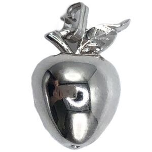 Vintage Apple Pendant Charm Monet Silver Tone Metal